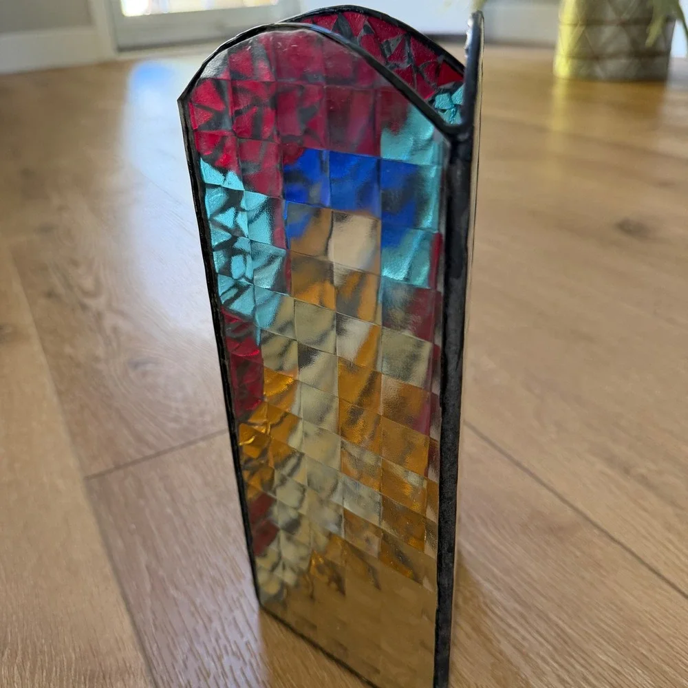Stained Glass Mosaic Angel Luminary Votive Rectangular Religious Multi-Color